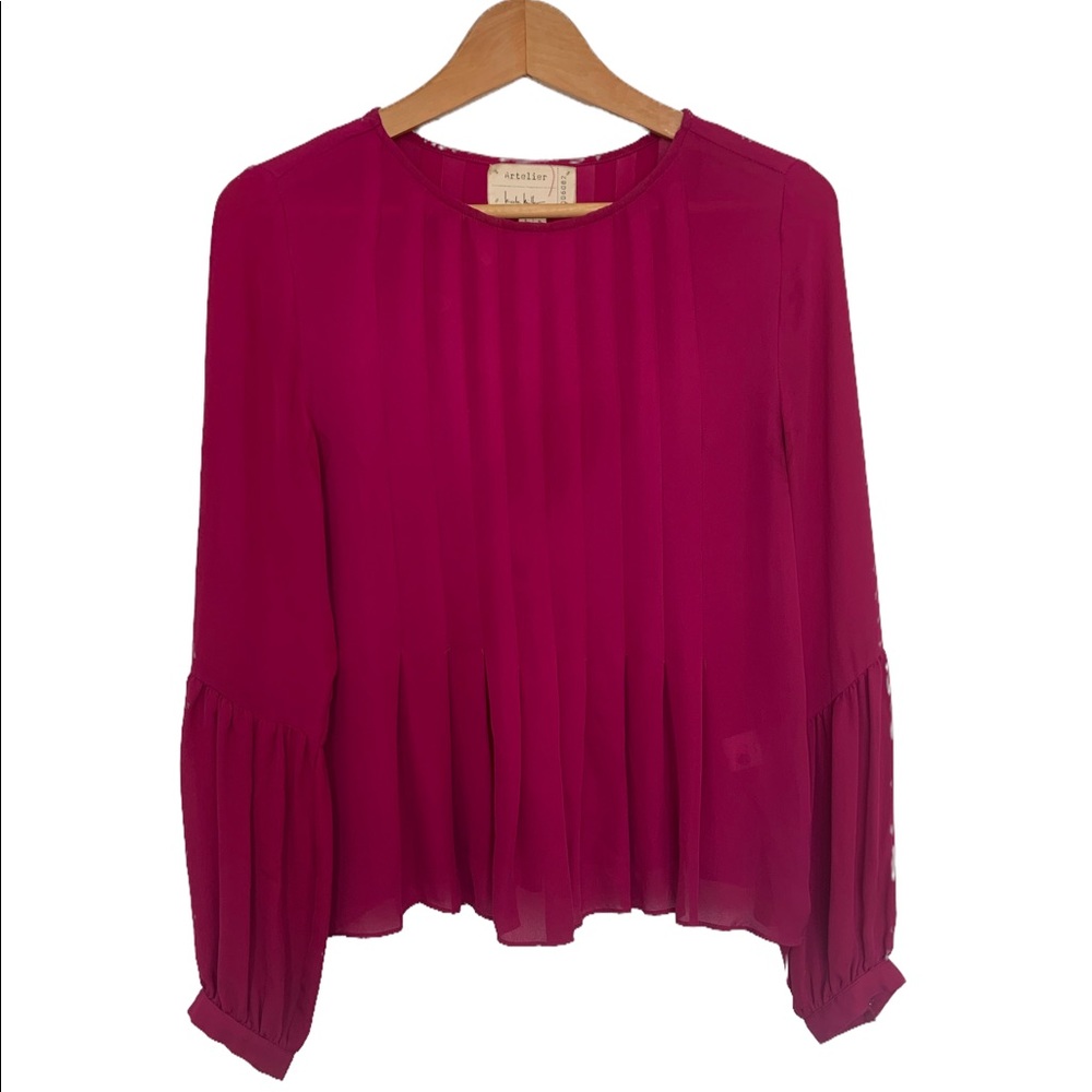 Artelier Anthropologie Nicole Miller 100% silk pink blouse